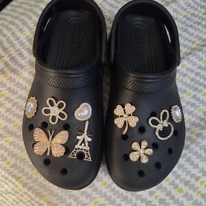 CROCS Black Slippers with Gold Charms